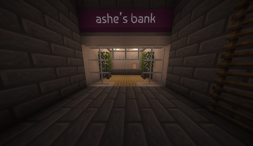 A basement containing a bank called ‘ashe's bank’